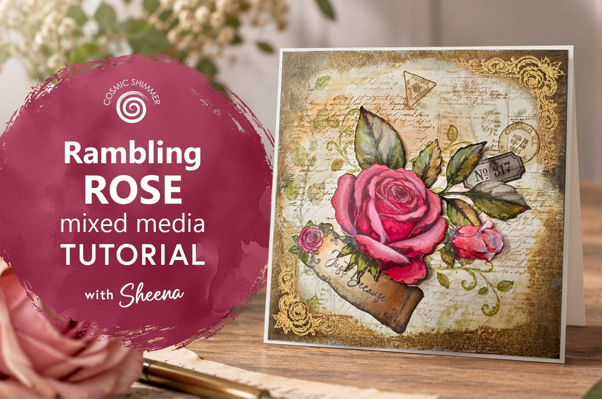 Create a Vintage Rose Card with the Cosmic Shimmer Rambling Roses Stamp