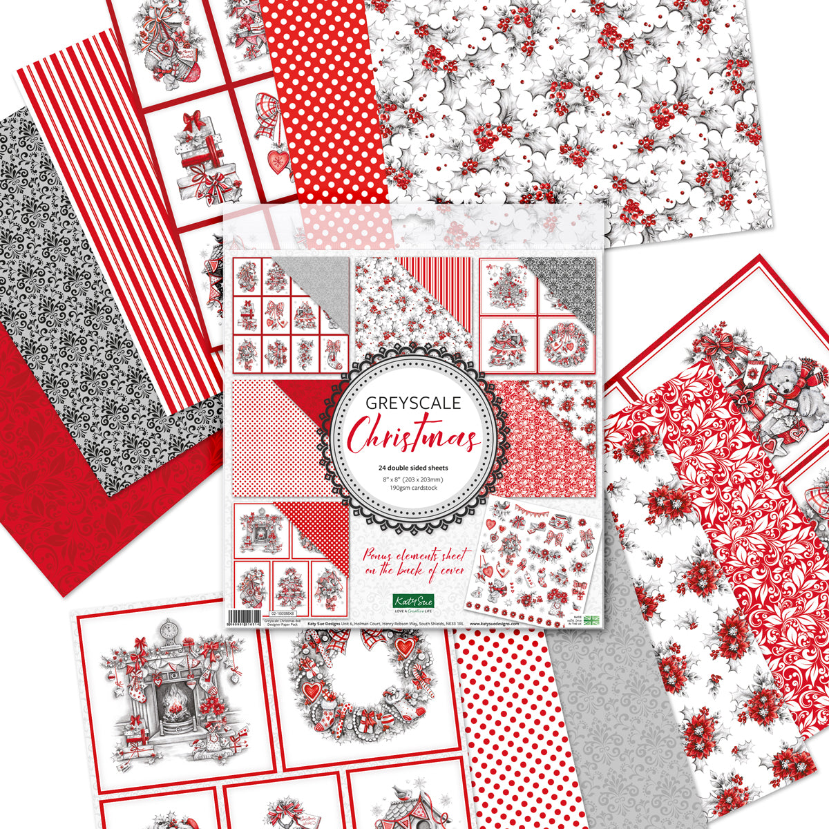Greyscale Christmas 8x8 Designer Premium Paper Pack