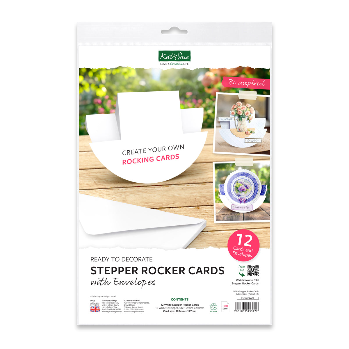 White Stepper Rocker Cards & Envelopes, Pack of 12