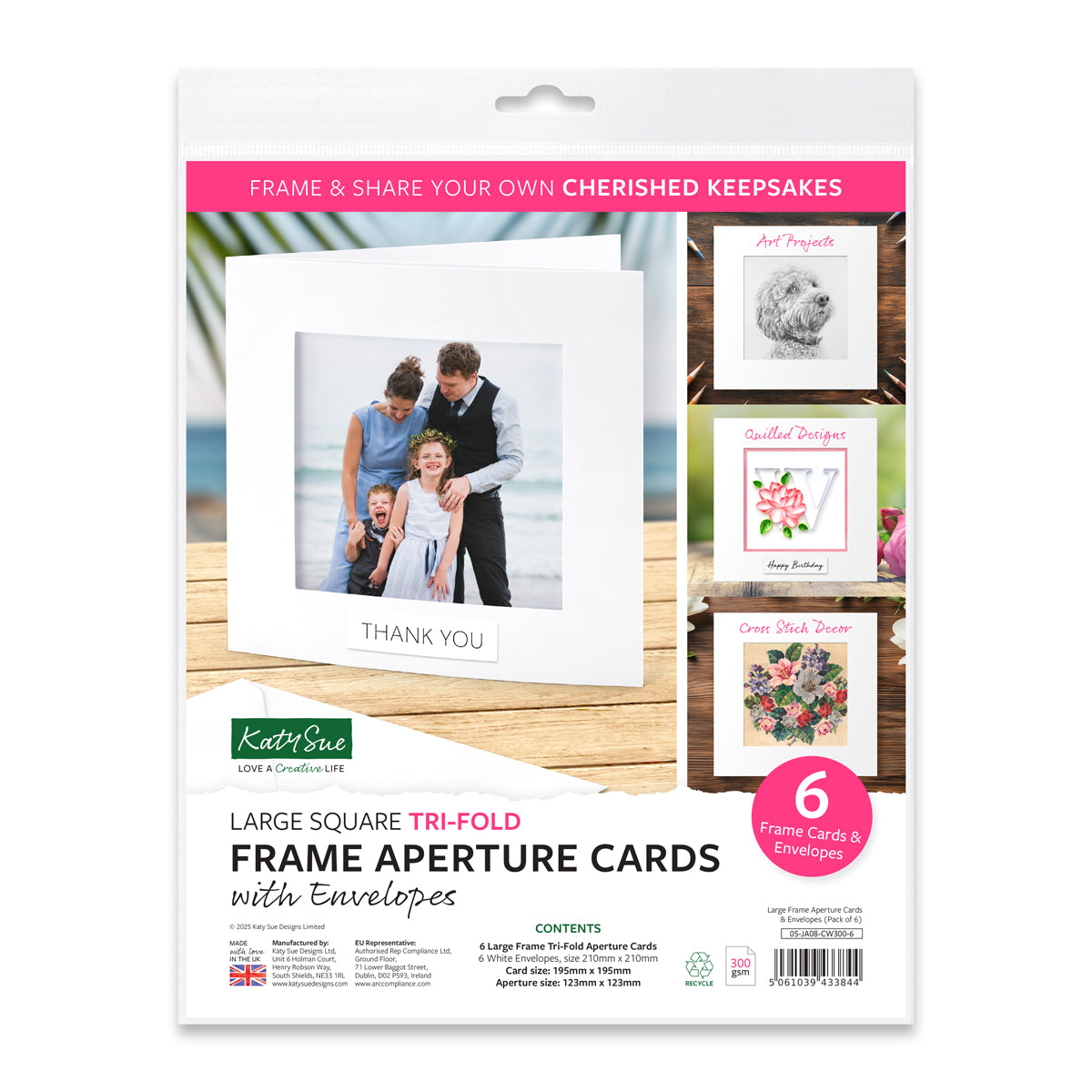 Large Frame Aperture Cards & Envelopes 195x195mm, Pack of 6
