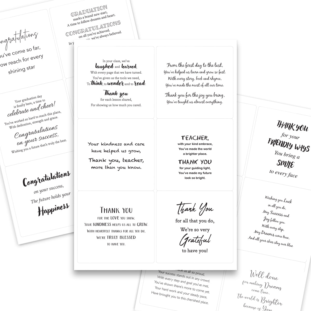 Teacher, Thank You, Graduation & Achievement Peelables, 18 stickers