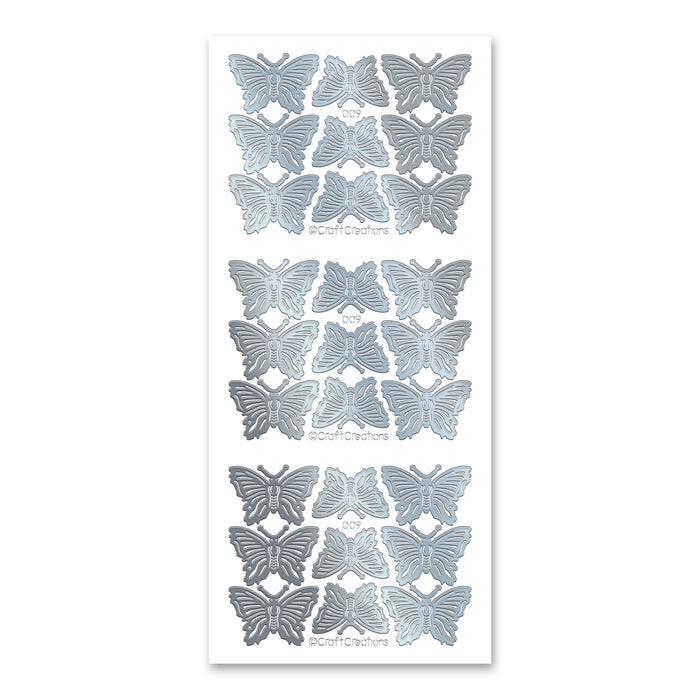 Butterflies (M) Silver Self Adhesive Peel Off Stickers