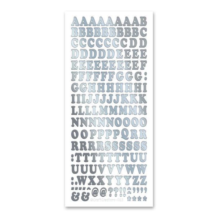 11mm Uppercase Alphabet Silver  Adhesive Peel Off Stickers