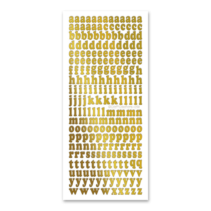 11mm Lower Case Alphabet  Gold Adhesive Peel Off Stickers