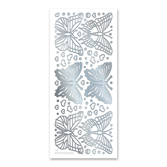 Extra Large Butterflies Silver Adhesive Peel Off Stickers