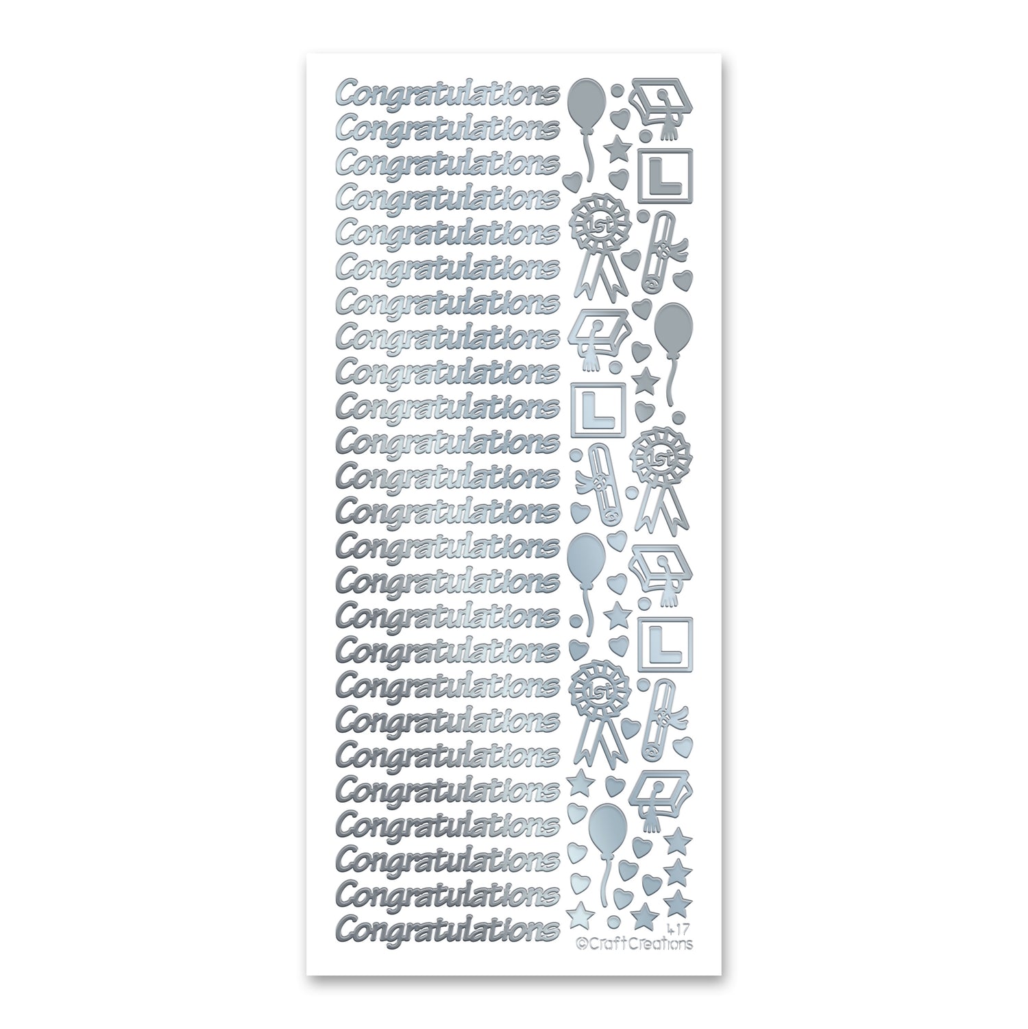 Congratulations - Small Silver Adhesive Peel Off Stickers