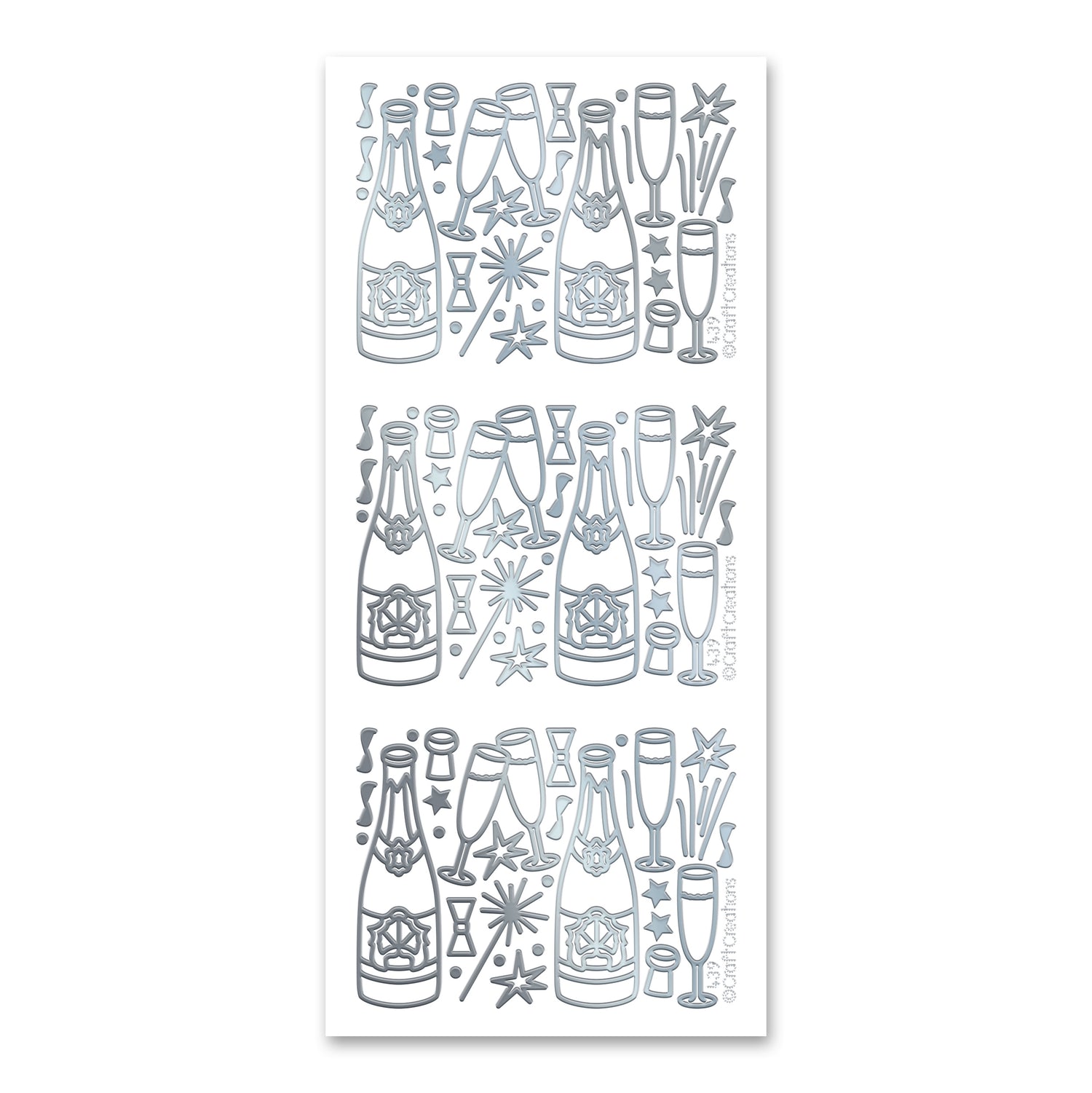 Champagne and Glasses Silver Self Adhesive Stickers