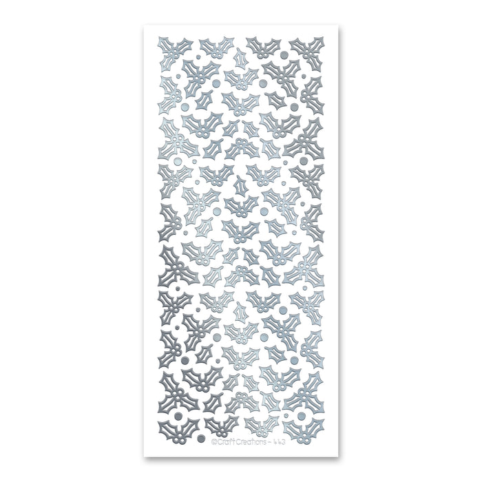 Holly Sprigs  Silver Self Adhesive Stickers