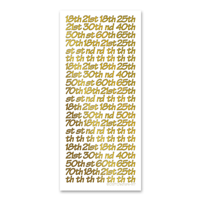 8.5mm Occasion Numbers  Gold Self Adhesive Stickers