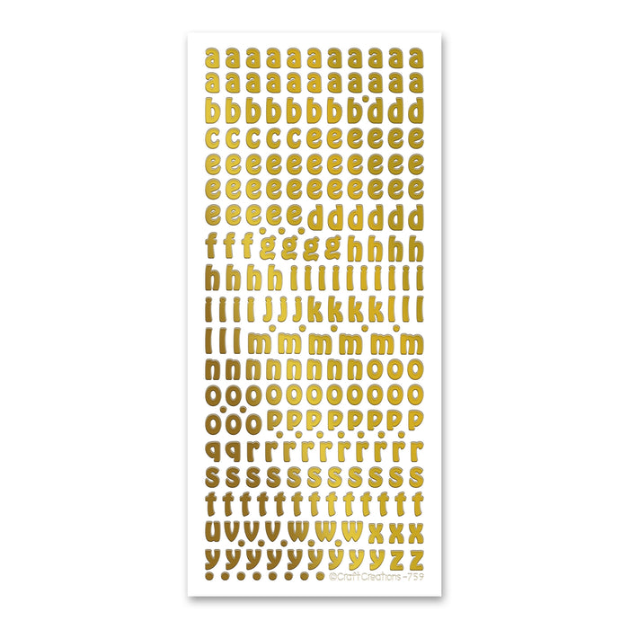 10mm Alphabet Lower Gold Self Adhesive Stickers