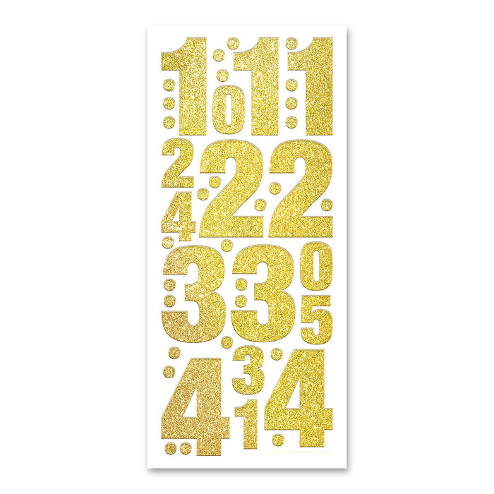 50mm + 25mm Numbers 1-4 Glitter Gold Vinyl Peel Off Stickers