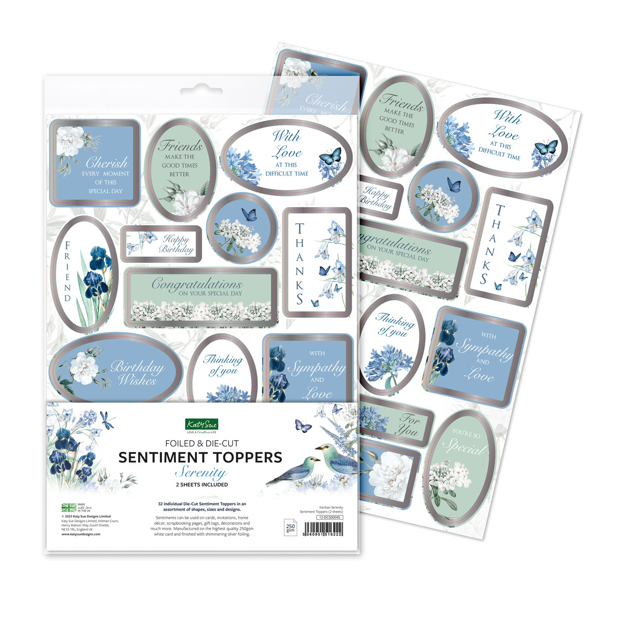 Serenity Foiled Sentiment Toppers, 2 sheets