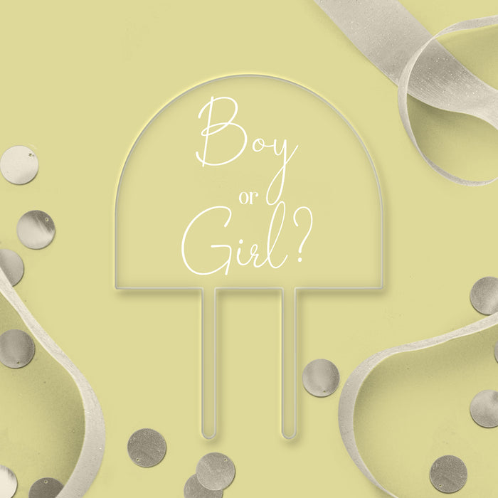 Boy or Girl Clear Acrylic Arch Topper - White Wording