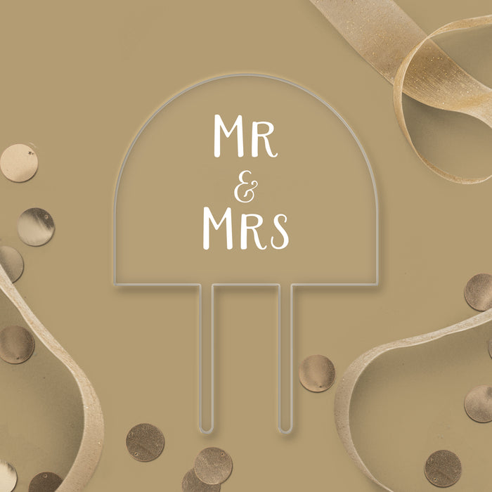 Mr & Mrs Clear Acrylic Arch Topper - White Wording
