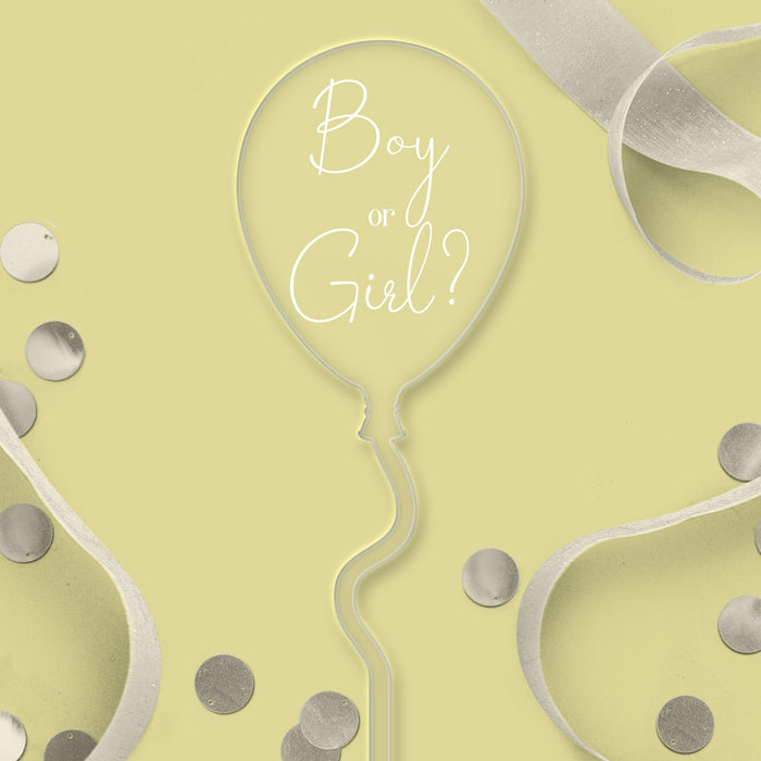 Boy or Girl Clear Acrylic Balloon Topper - White Wording