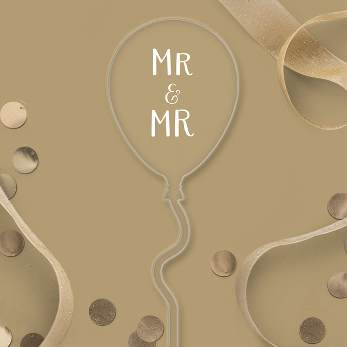 Mr & Mr Clear Acrylic Balloon Topper - White Wording