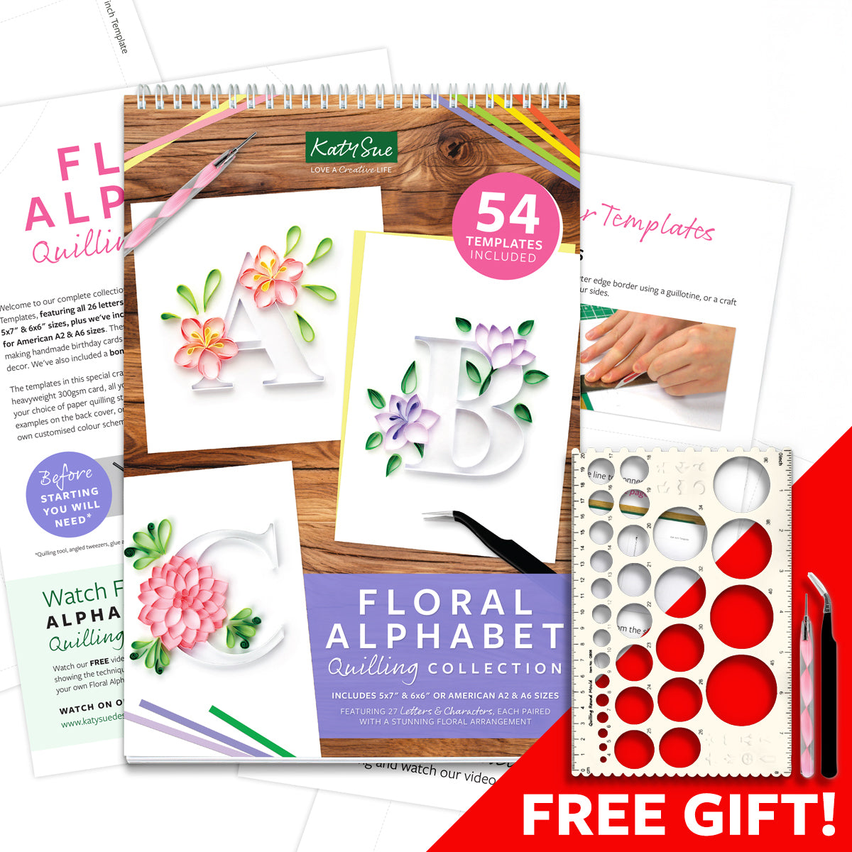 Floral Alphabet Collection Paper Quilling Template Pad