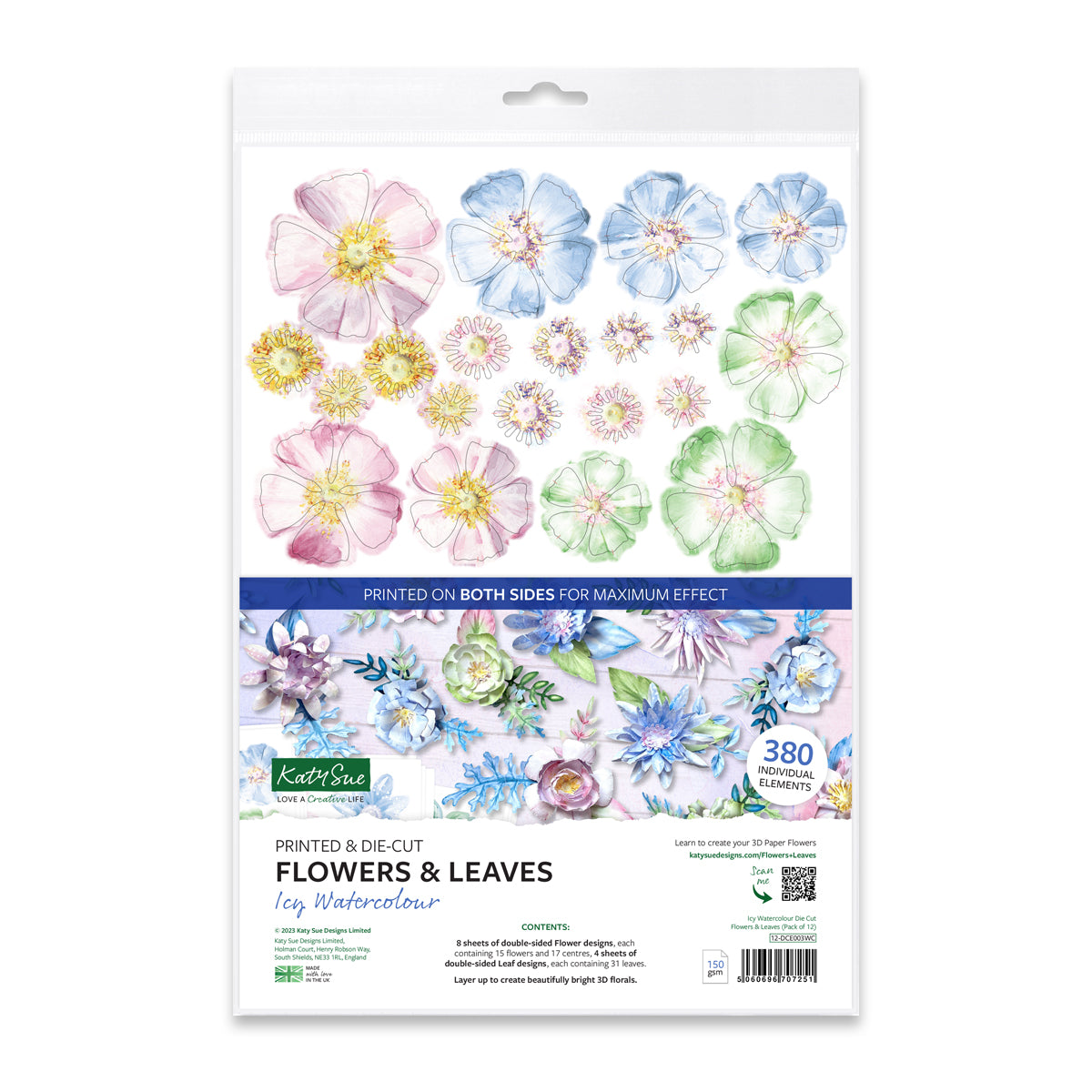 Icy Watercolour Die Cut Flowers & Leaves, 12 sheets