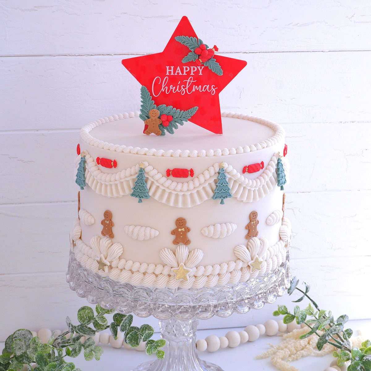 Happy Christmas Clear Acrylic Star Topper - White Wording