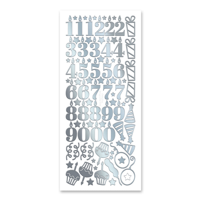 Birthday Candle Numbers Silver Self Adhesive Stickers