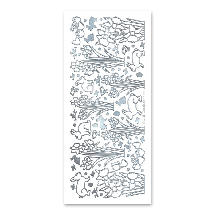 Daffodils and Rabbits Silver Self Adhesive Stickers