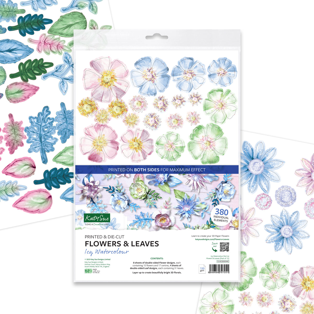 Icy Watercolour Die Cut Flowers & Leaves, 12 sheets