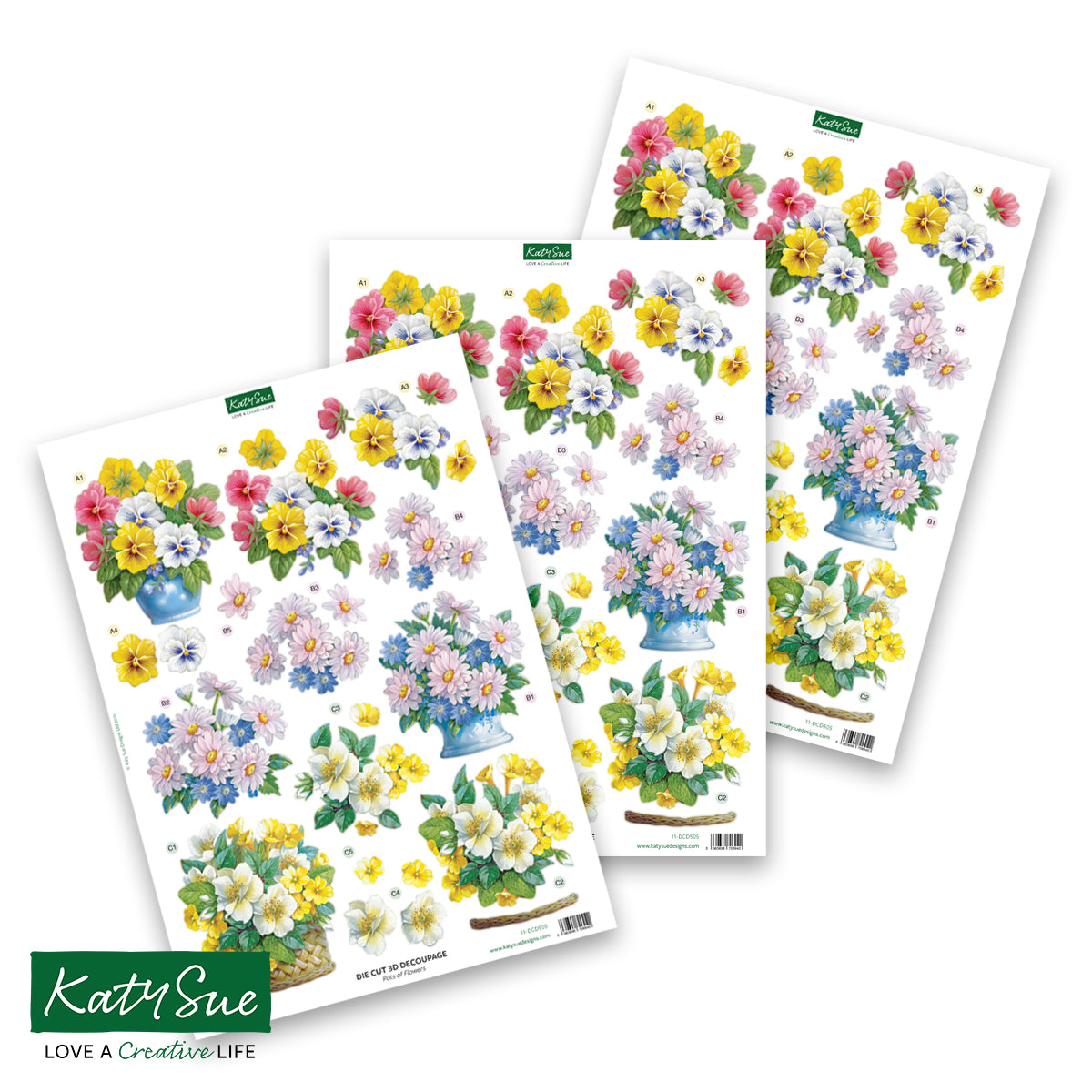 Die Cut Decoupage – Pots of Flowers (pack of 3)