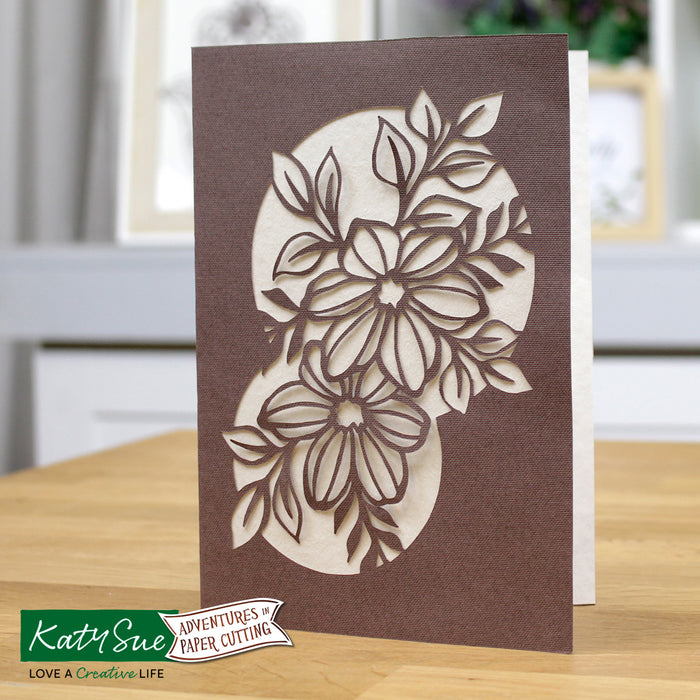 Flowers in Circles Card Paper Cutting Digital Template