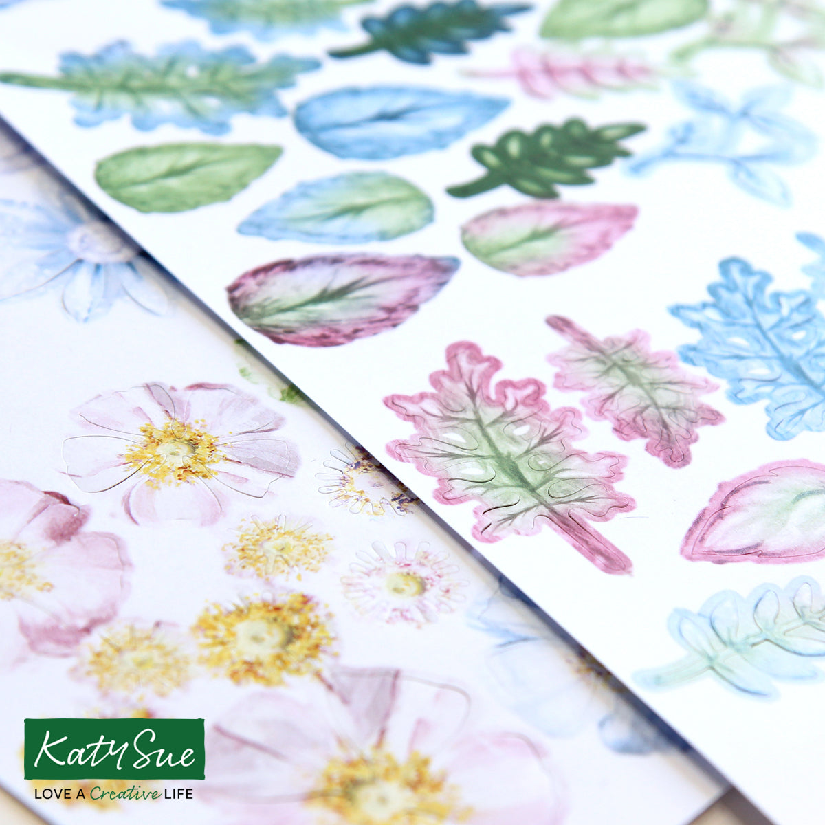 Icy Watercolour Die Cut Flowers & Leaves, 12 sheets
