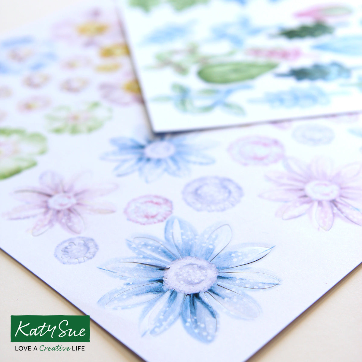 Icy Watercolour Die Cut Flowers & Leaves, 12 sheets