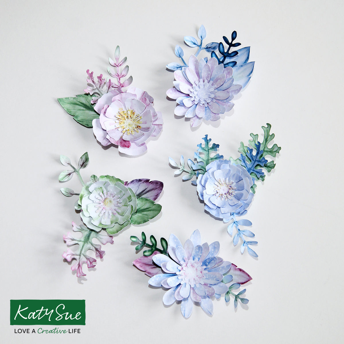 Icy Watercolour Die Cut Flowers & Leaves, 12 sheets