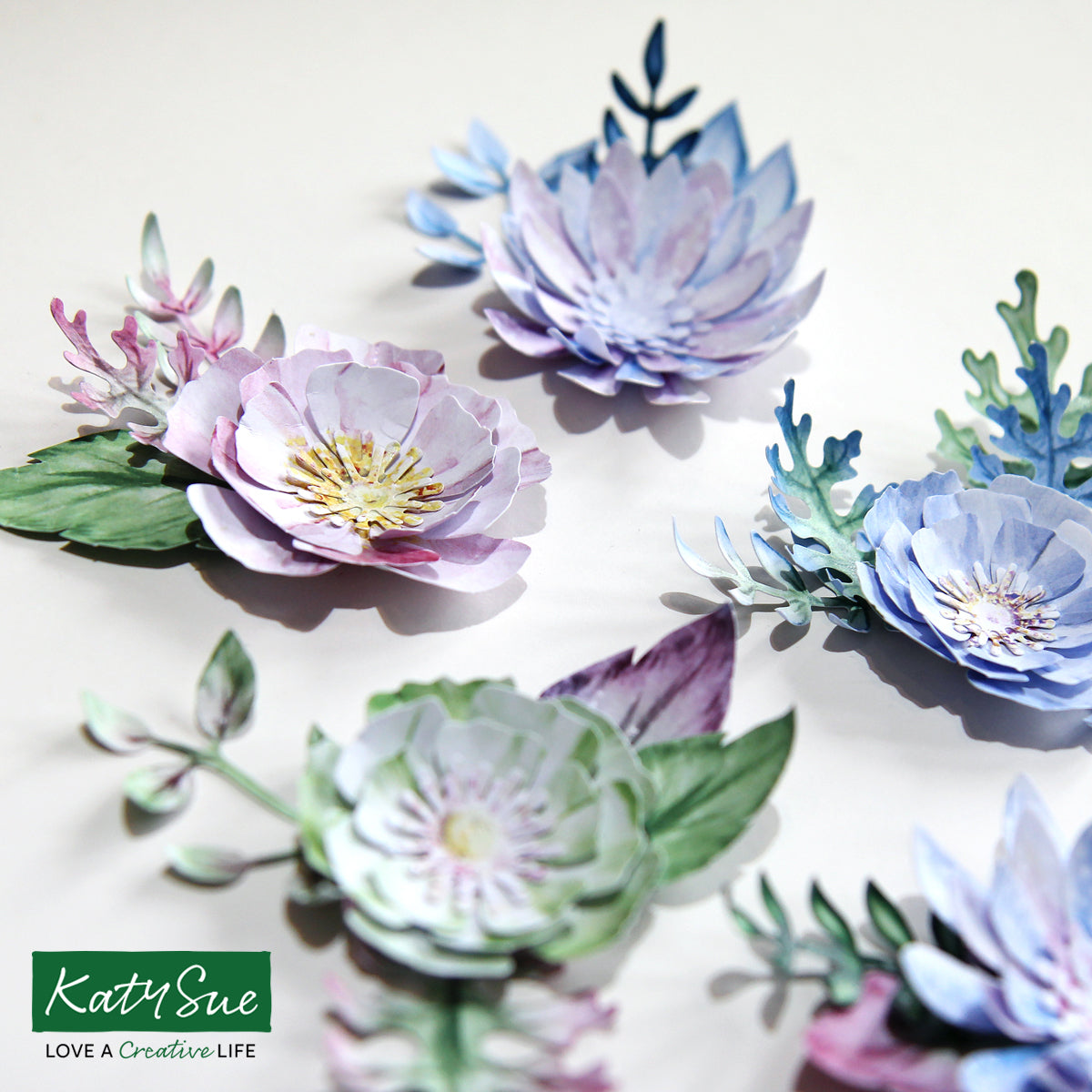 Icy Watercolour Die Cut Flowers & Leaves, 12 sheets
