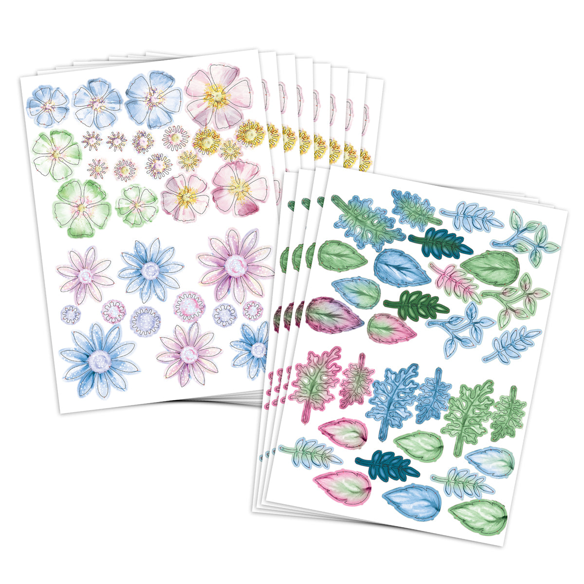 Icy Watercolour Die Cut Flowers & Leaves (12 sheets)