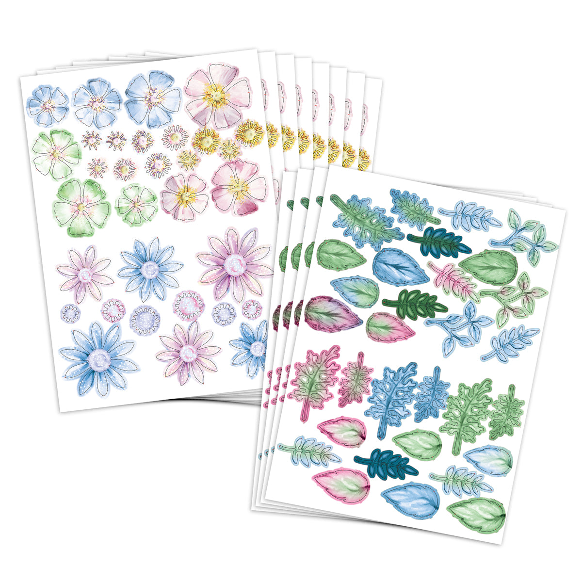 Icy Watercolour Die Cut Flowers & Leaves, 12 sheets