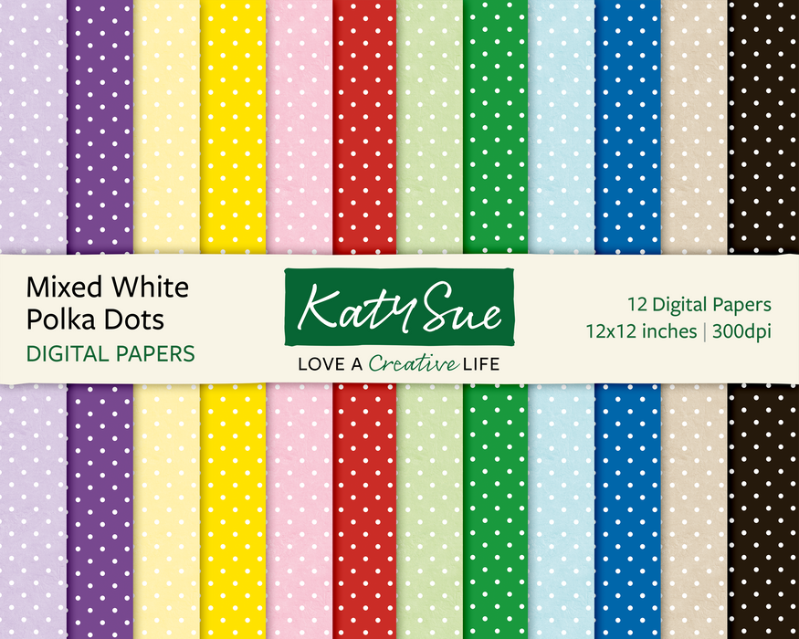Mixed White Polka Dots | 12x12 Digital Papers