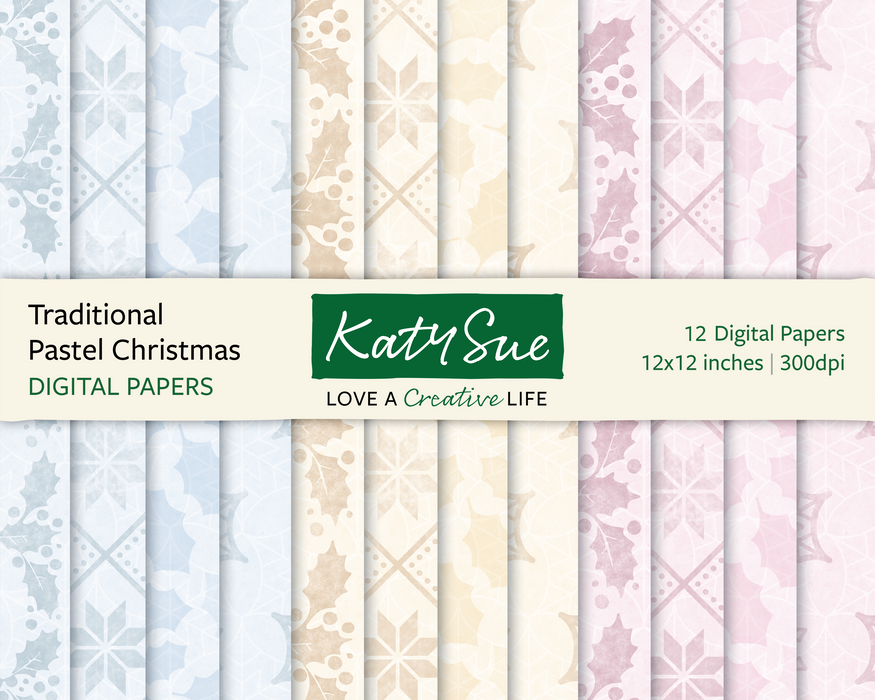 Traditional Pastel Christmas | 12x12 Digital Papers