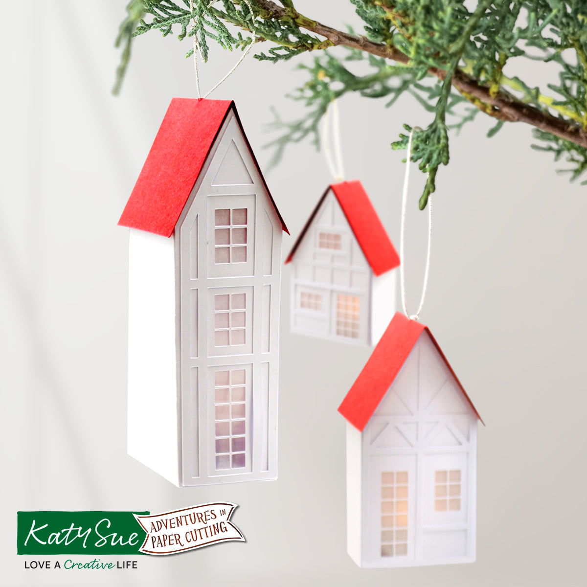 3D Lantern Houses Paper Cutting Digital Template