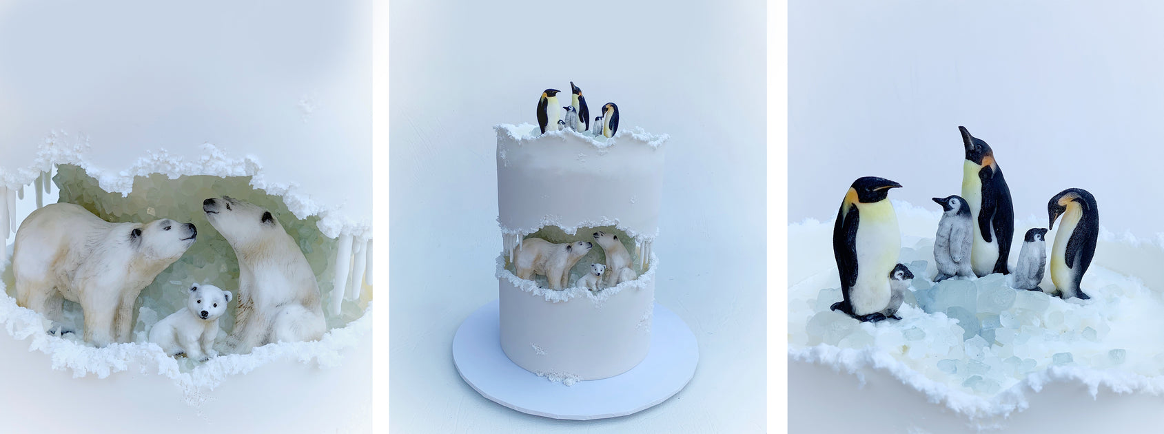 Winter Animal Fondant Cake Topper Kit, Penguin, Polar Bear, Baby