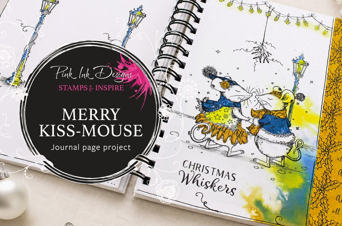 Stamp a Christmas Art Journal Page with Pink Ink's Merry Kiss-Mouse