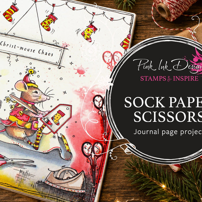 Stamp a Christmas journal with Pink Ink's Sock Paper Scissors