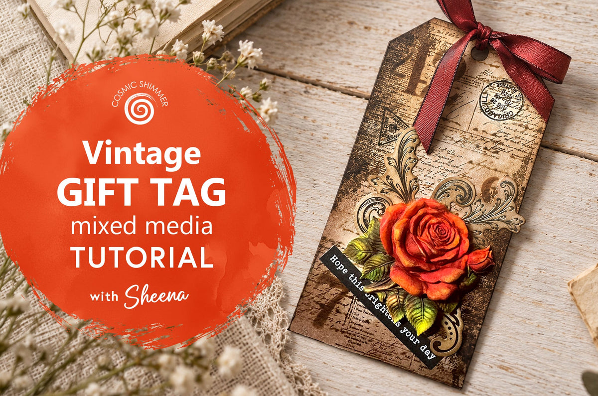 Decorate a Mixed Media Tag with Vintage Stamping and a Sculpted Rose