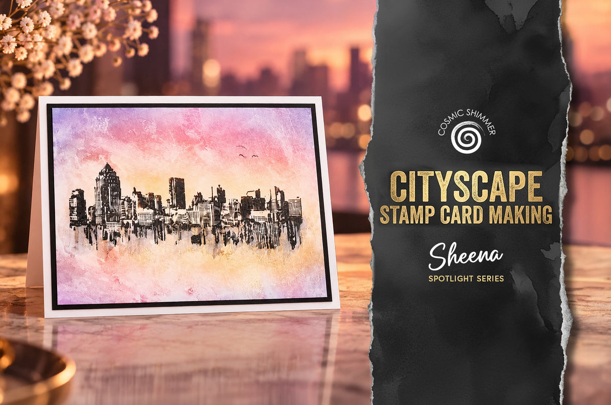 Cityscape Reflections Stamp with Inks, Gesso & Gold | Sheena Spotlight Series
