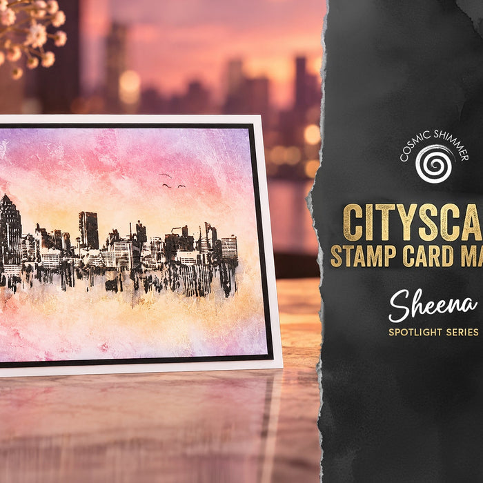 Cityscape Reflections Stamp with Inks, Gesso & Gold | Sheena Spotlight Series