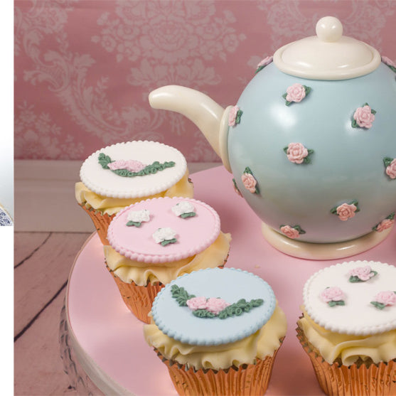 Tea Party Style Cake Collection with Teapot Cake and Cupcakes!