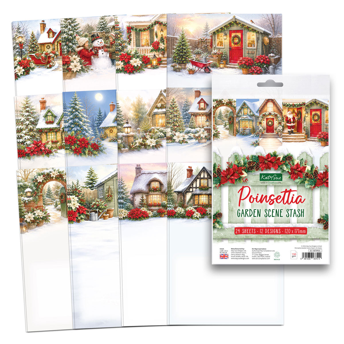 Poinsettia Garden Scene Stash, 24 Sheets
