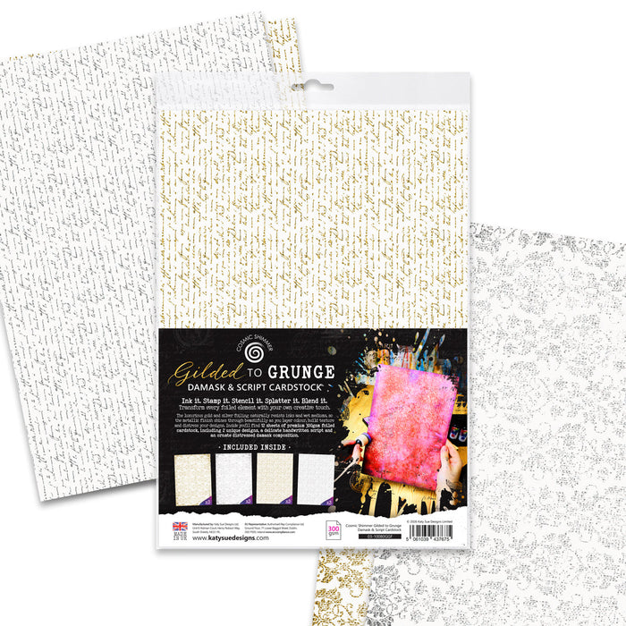 Cosmic Shimmer Gilded to Grunge Damask & Script Cardstock