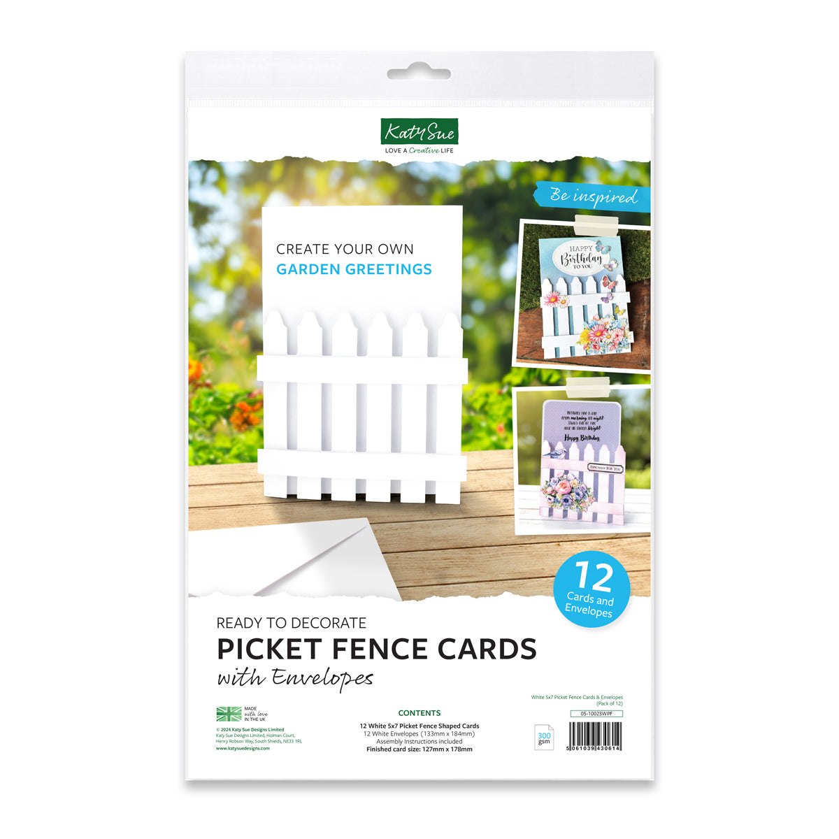 White 5x7 Picket Fence Cards & Envelopes, pack of 12