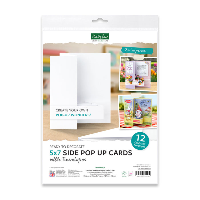 White 5x7 Side Pop Up Cards & Envelopes 127x178mm, pack of 12