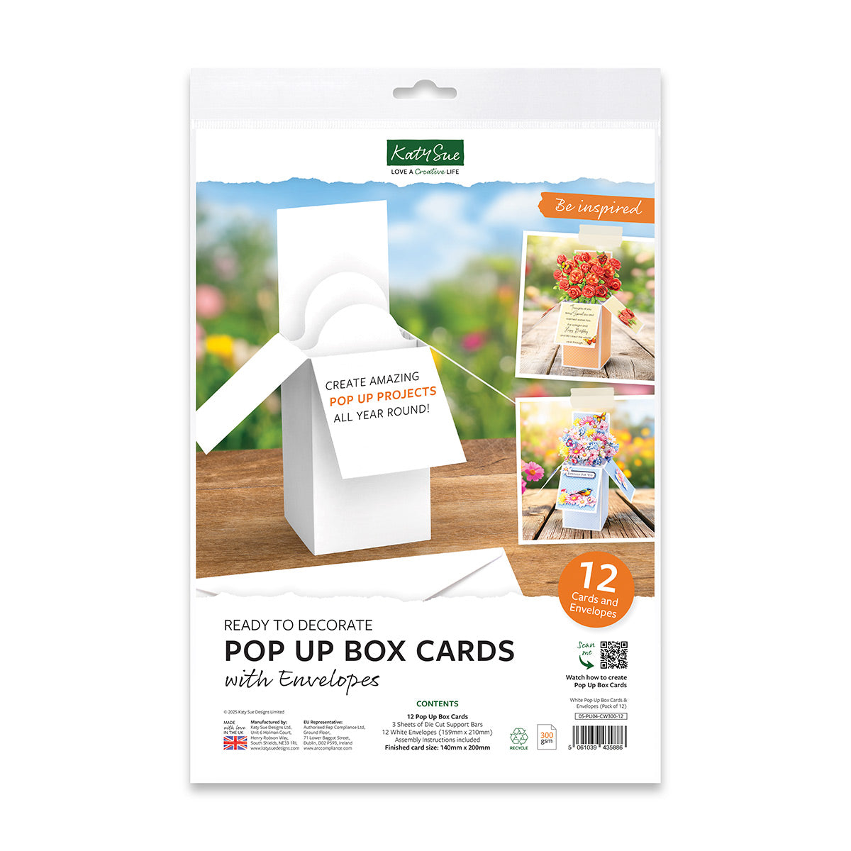 White Pop Up Box Cards & Envelopes 140x200mm, Pack of 12