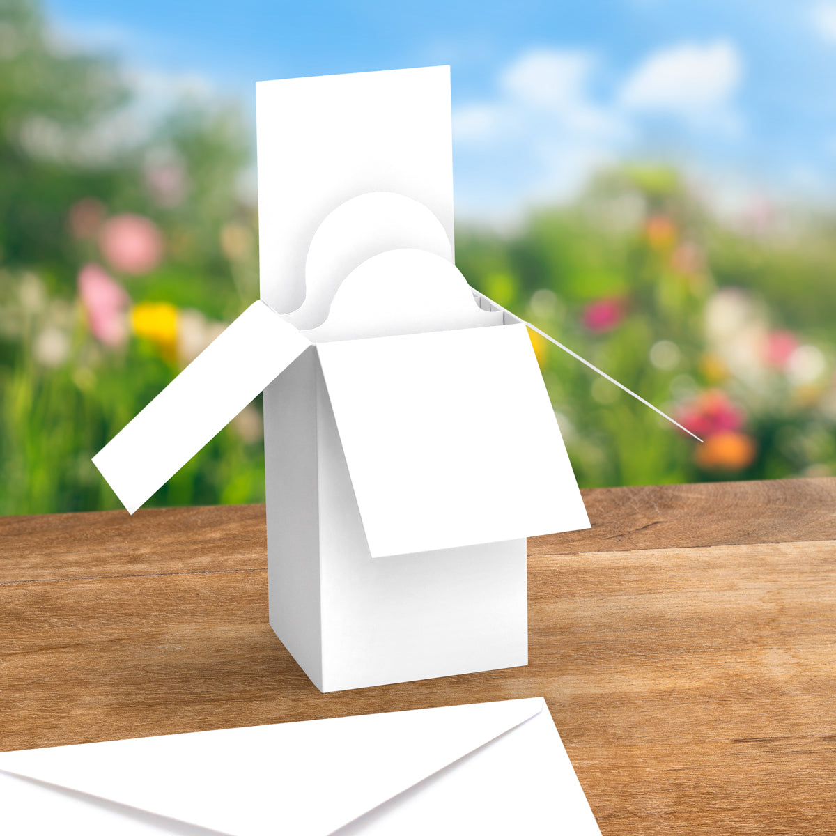 White Pop Up Box Cards & Envelopes 140x200mm, Pack of 12